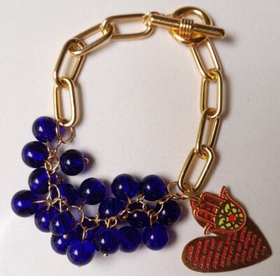 PULSERA OJO DE GATO AZUL, Y ZAMAK DORADO