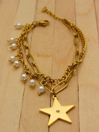 PULSERA ESLABONES DOBLE Y PERLAS